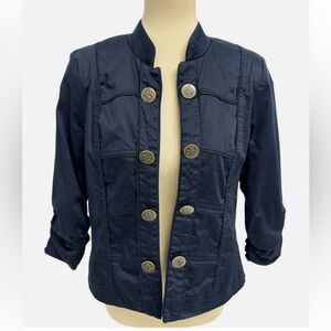 Dressbarn Women's 3/4 Chinch Sleeve Navy Blue Button Up Blazer Size 3X